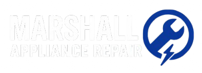 Text-based logo for appliance repair services, featuring bold white letters on a black background. The text reads "MARSHALL APPLIANCE REPAIR." The design emphasizes clarity and professionalism.