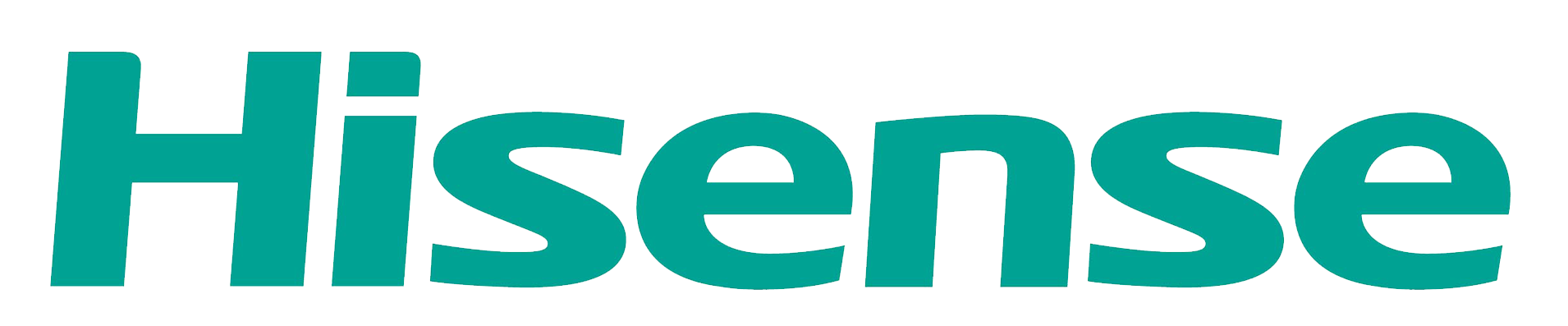 Hisense logo in teal letters on a white background