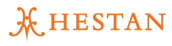 Hestan logo in orange font