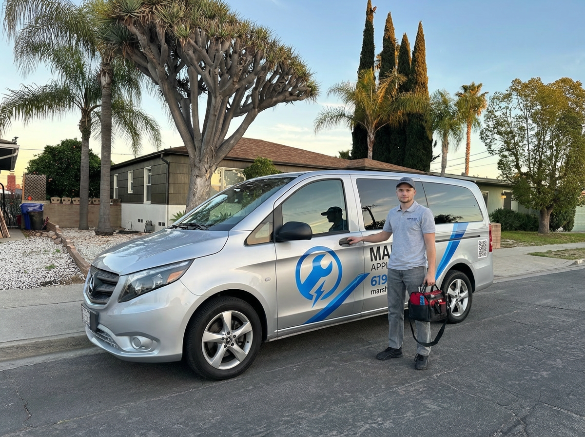 Marshall Appliance Repair service van for gas cooktop repair in San Diego County
