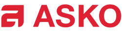 Bold ASKO logo on a red background fills the frame.