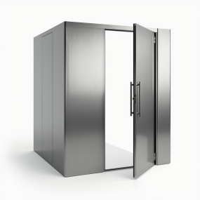 create_a_realistic_image_of_a_metallic_door_of_a_walk-in_cooler_slightly_open_showing_a_heavy_insula_6c91b8dc-1fc9-457d-b567-d8b918723b28